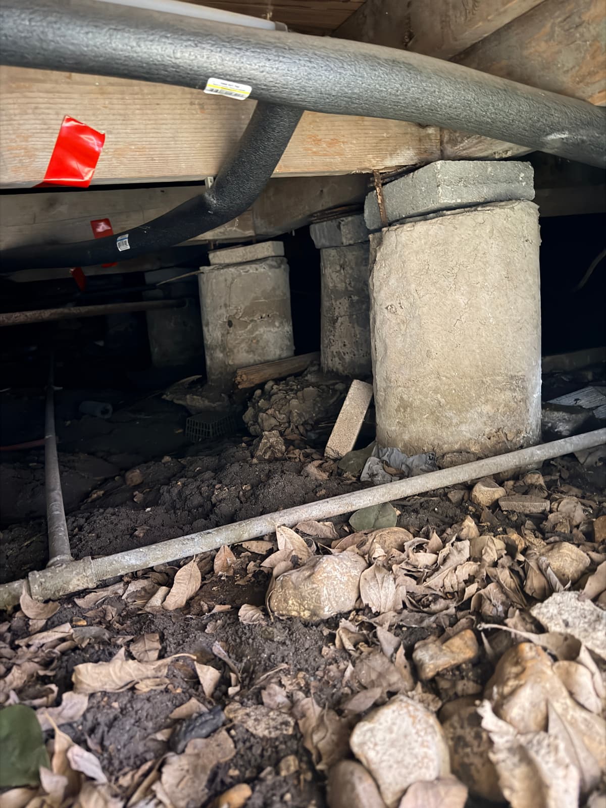 Failing concrete piers along a support beam