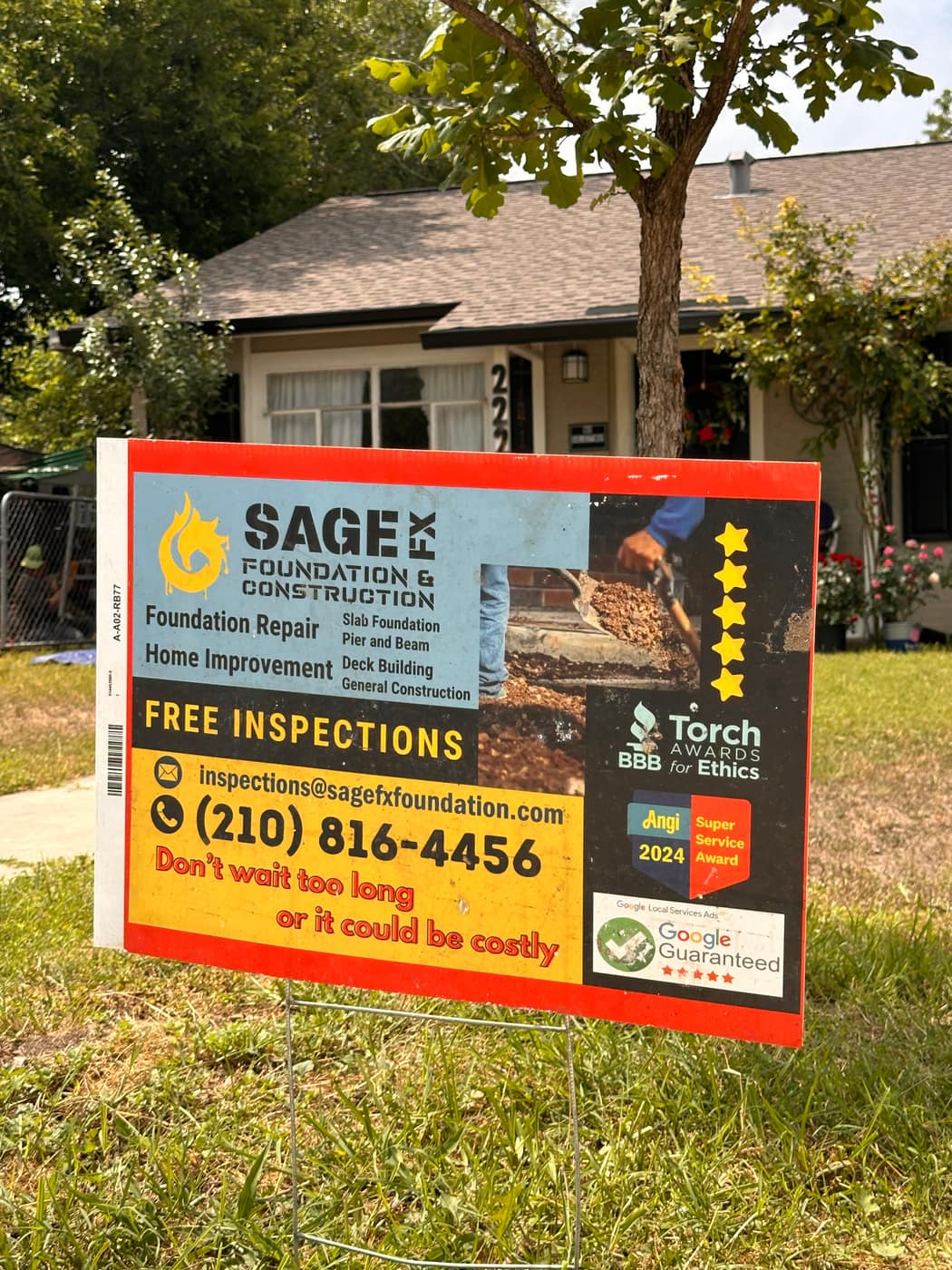 Sage FX Foundation & Construction yard sign at a project site