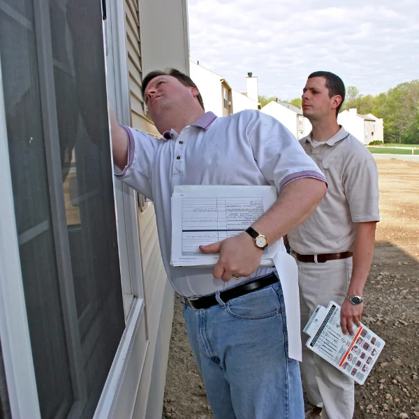 An image showing a professional conducting a foundation inspection on a house.