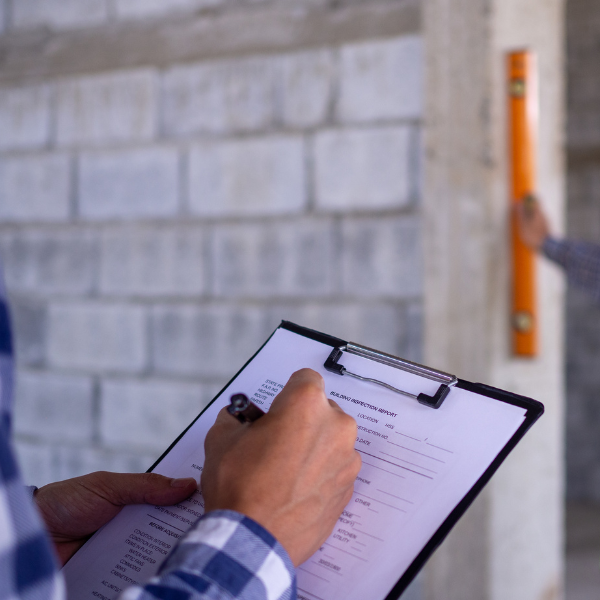 A photograph showing a technician examining a foundation problem in San Antonio.