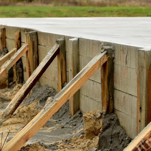 A photograph showing a well-insulated slab foundation.