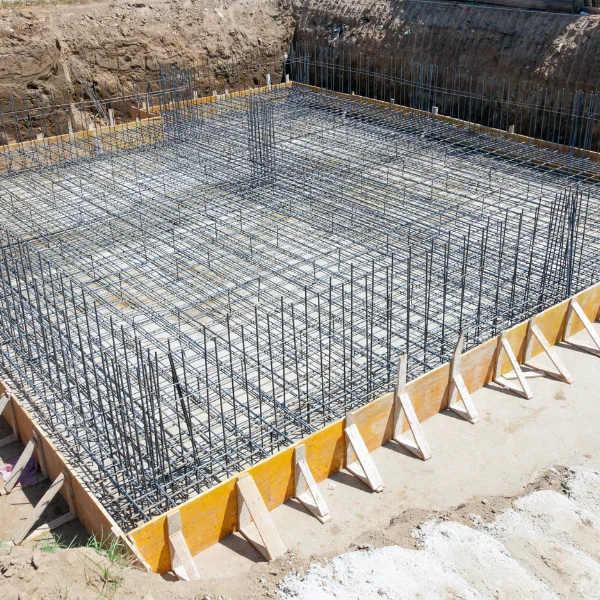 An image of a construction site with a new slab foundation.