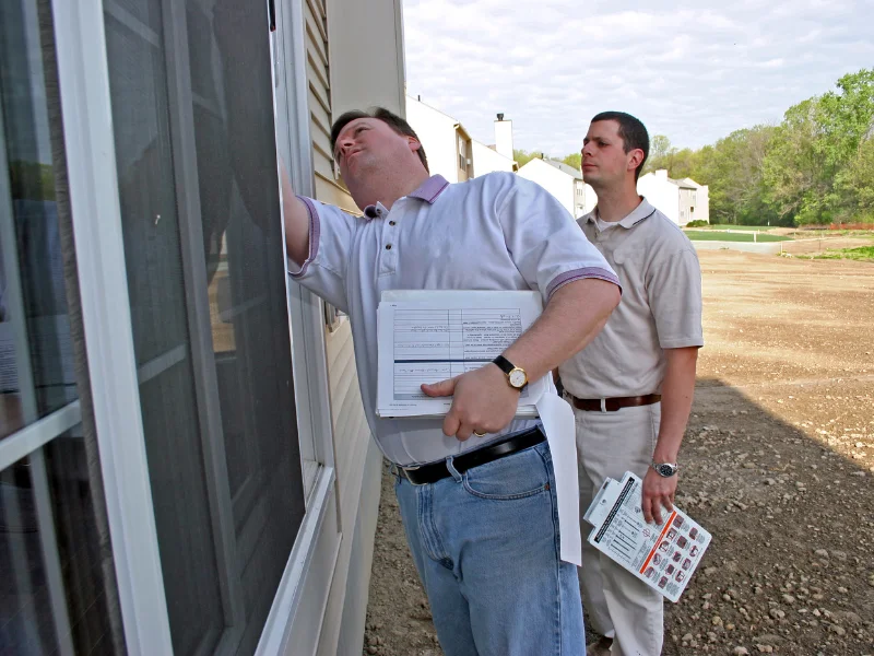 An image showing a professional inspecting a home's foundation in San Antonio.