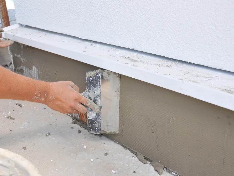 An image showing foundation repair services being performed on a house.