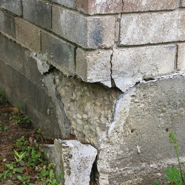 An image showing a house with visible foundation cracks and misaligned doors and windows.